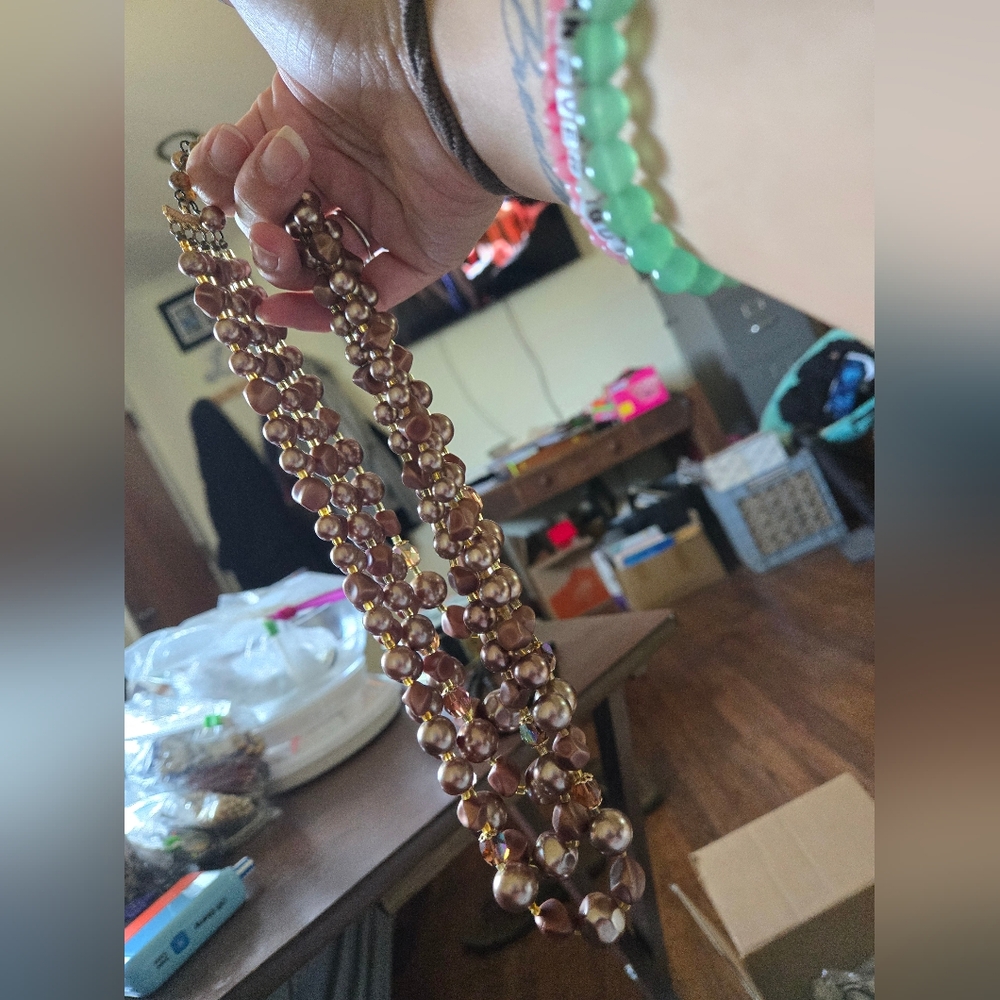 Vintage Elegant Brown Beaded Necklace By Japan